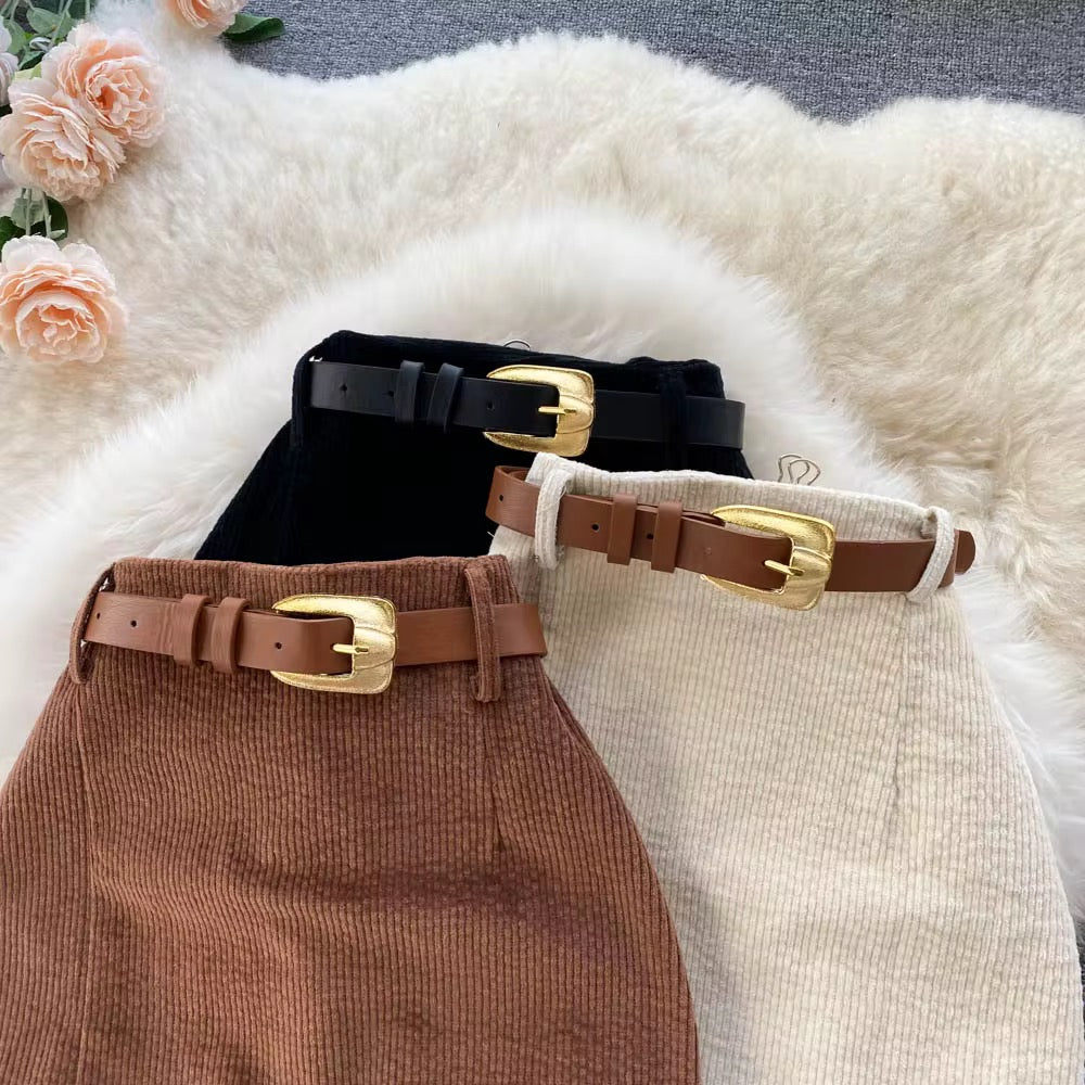 Corduroy Slit Fitted Skirt