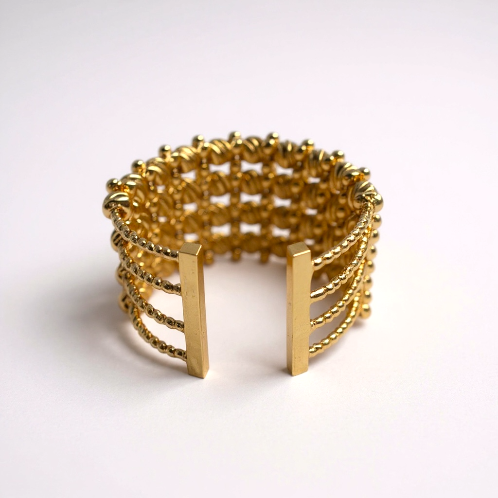 24k Gold-plated beaded  ring  with a textured design on a white background