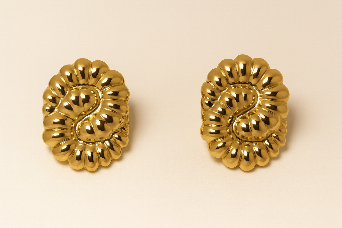 Seraphine – Divine Form | Gold-Plated Sculptural Oval Earrings, Non-Tarnish Lightweight Jewellery for Women | GBL Accessories, UK