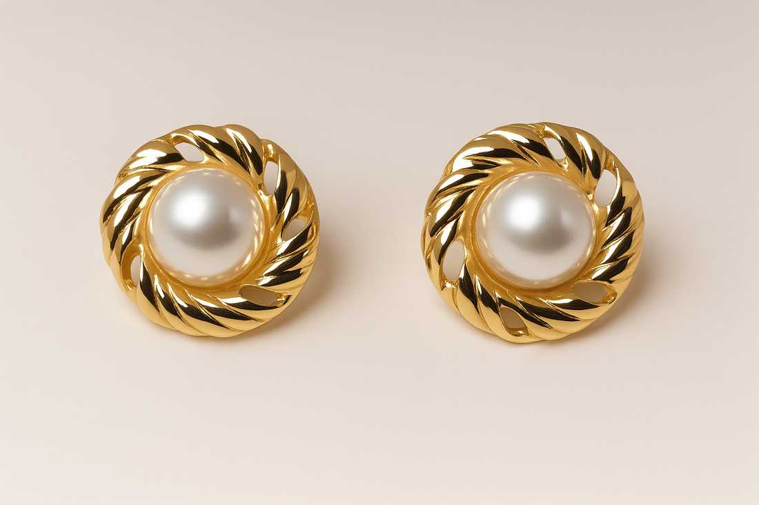 Maris – Pearl of Light | Gold-Plated Rope Circle Earrings with Pearl Centre, Non-Tarnish Lightweight Jewellery for Women | GBL Accessories, UK