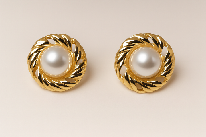 Maris – Pearl of Light | Gold-Plated Rope Circle Earrings with Pearl Centre, Non-Tarnish Lightweight Jewellery for Women | GBL Accessories, UK