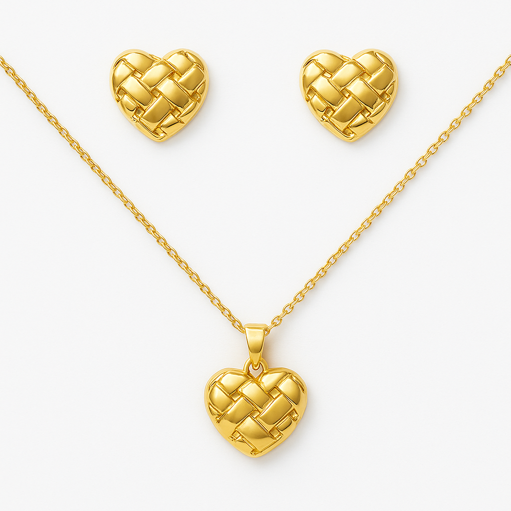 Dotted Heart 18k Gold-Plated Earrings – Elegant Non-Tarnish Statement Jewellery for Women.