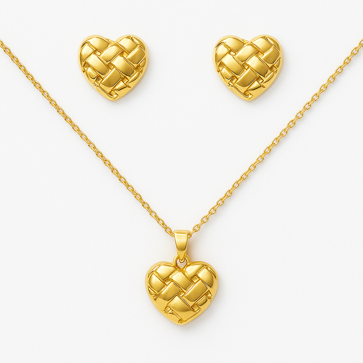 Dotted Heart 18k Gold-Plated Earrings – Elegant Non-Tarnish Statement Jewellery for Women.