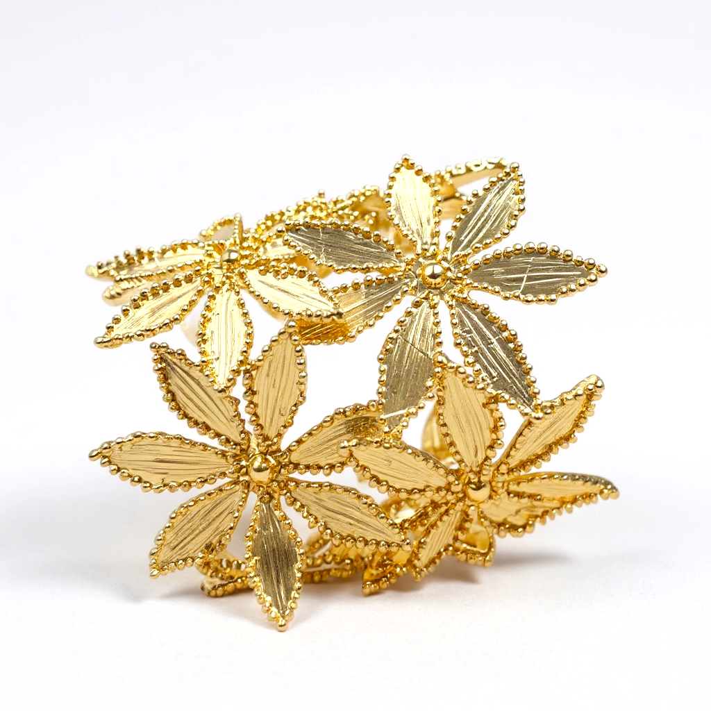 18k Gold-plated floral cuff  on a white background