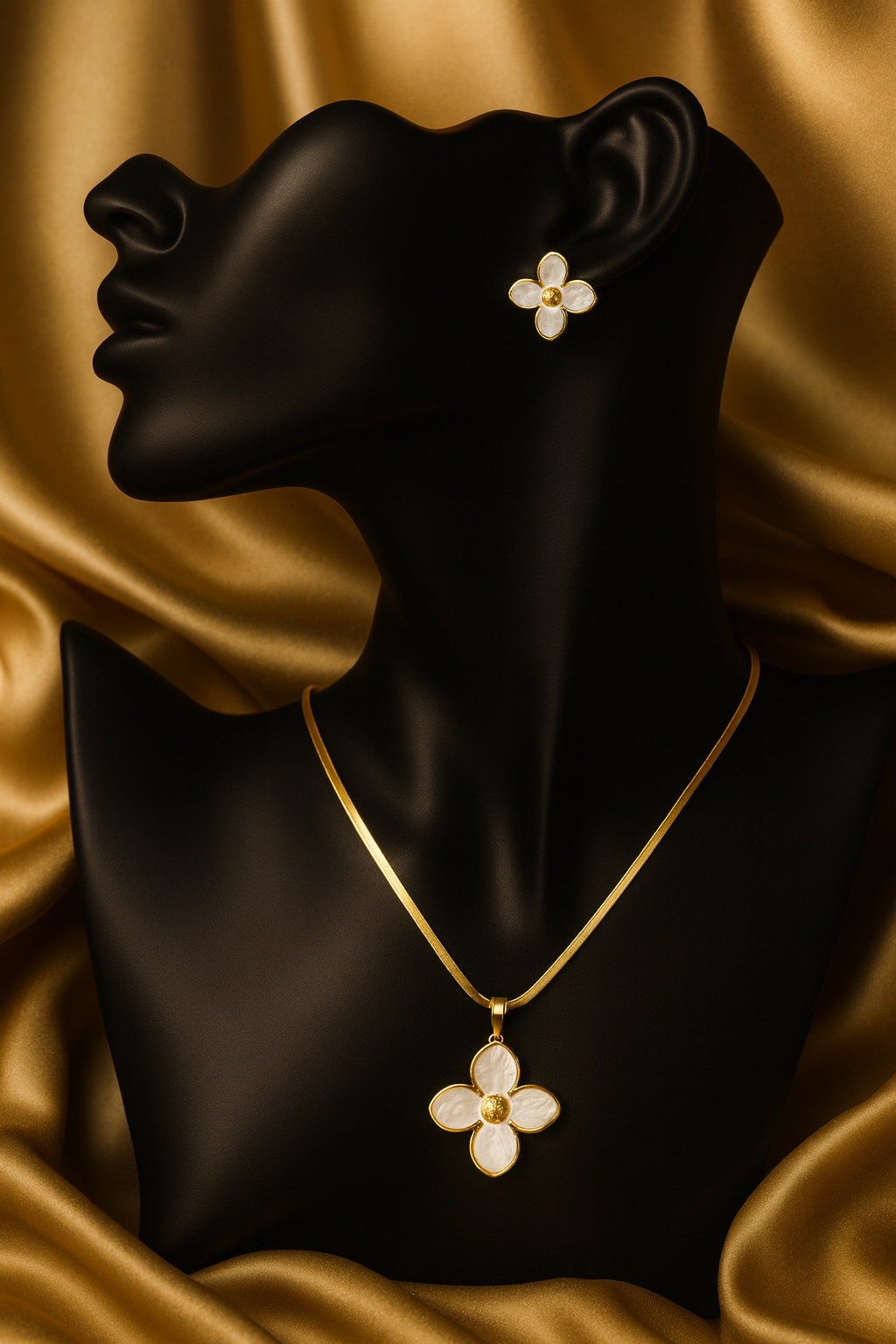 Flora 18k Gold-Plated Jewelry Set – Elegant Non-Tarnish Necklace & Earrings for Women