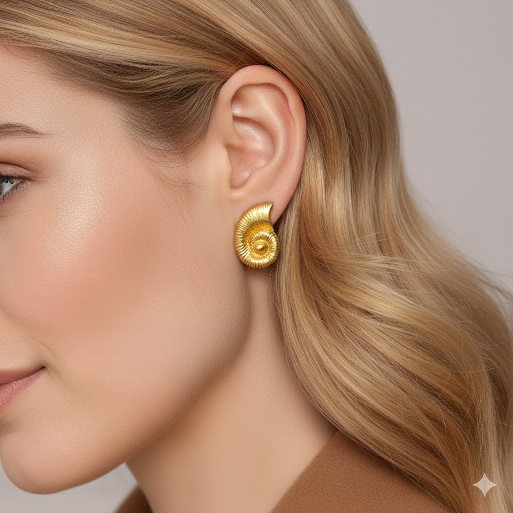 Aurelia – Gold-Plated Spiral Shell Earrings, Non-Tarnish Lightweight Jewellery for Women |