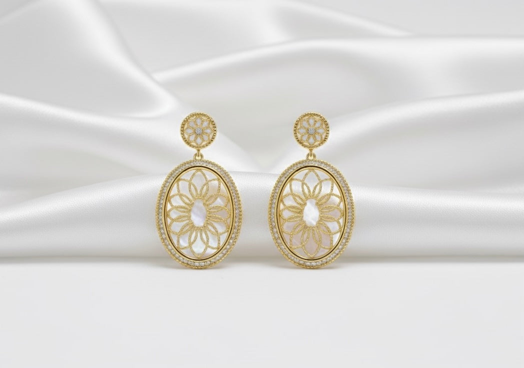Aurora – The Golden Dawn | Gold-Plated Oval Filigree Earrings, Non-Tarnish Lightweight Jewellery for Women | GBL Accessories, UK
