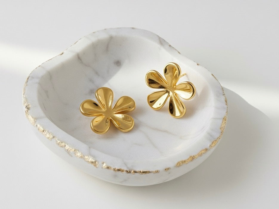 Sora – Bloom in Gold | Gold-Plated Floral Stud Earrings, Non-Tarnish Lightweight Jewellery for Women | GBL Accessories, UK