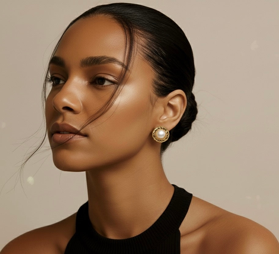 Maris – Pearl of Light | Gold-Plated Rope Circle Earrings with Pearl Centre, Non-Tarnish Lightweight Jewellery for Women | GBL Accessories, UK