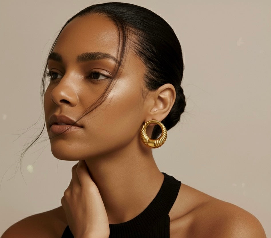Nyla – The Golden Orbit | Gold-Plated Twisted Hoop Earrings, Non-Tarnish Lightweight Jewellery for Women | GBL Accessories, UK