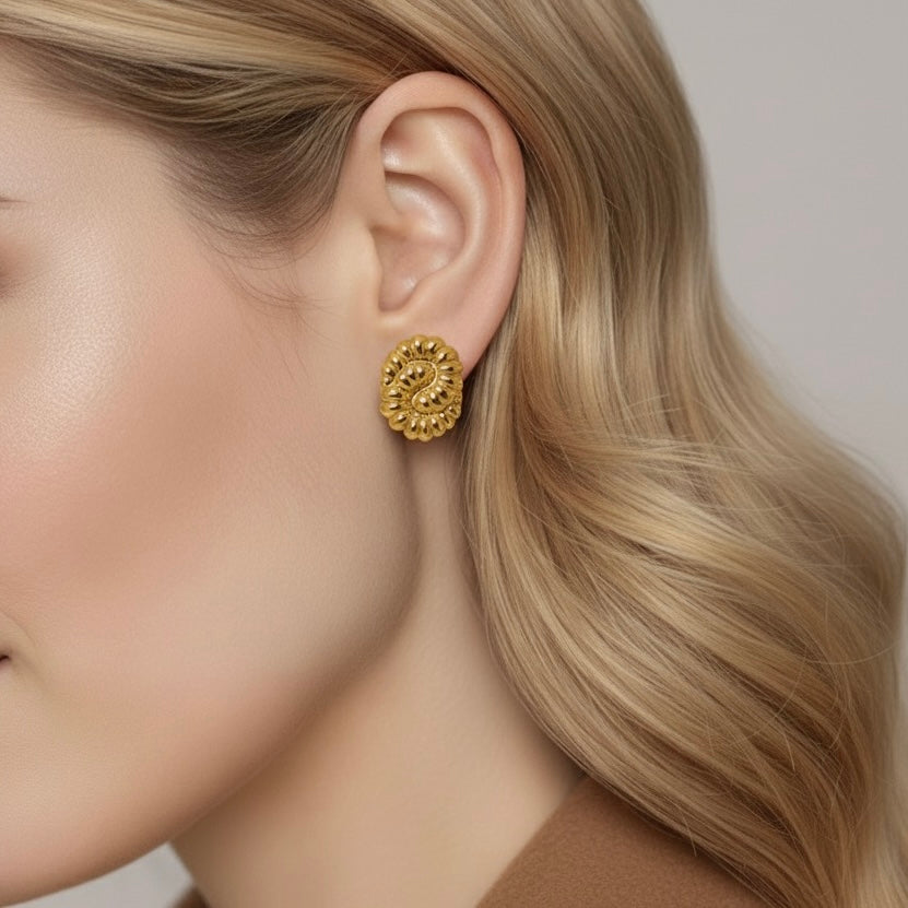 Seraphine – Divine Form | Gold-Plated Sculptural Oval Earrings, Non-Tarnish Lightweight Jewellery for Women | GBL Accessories, UK
