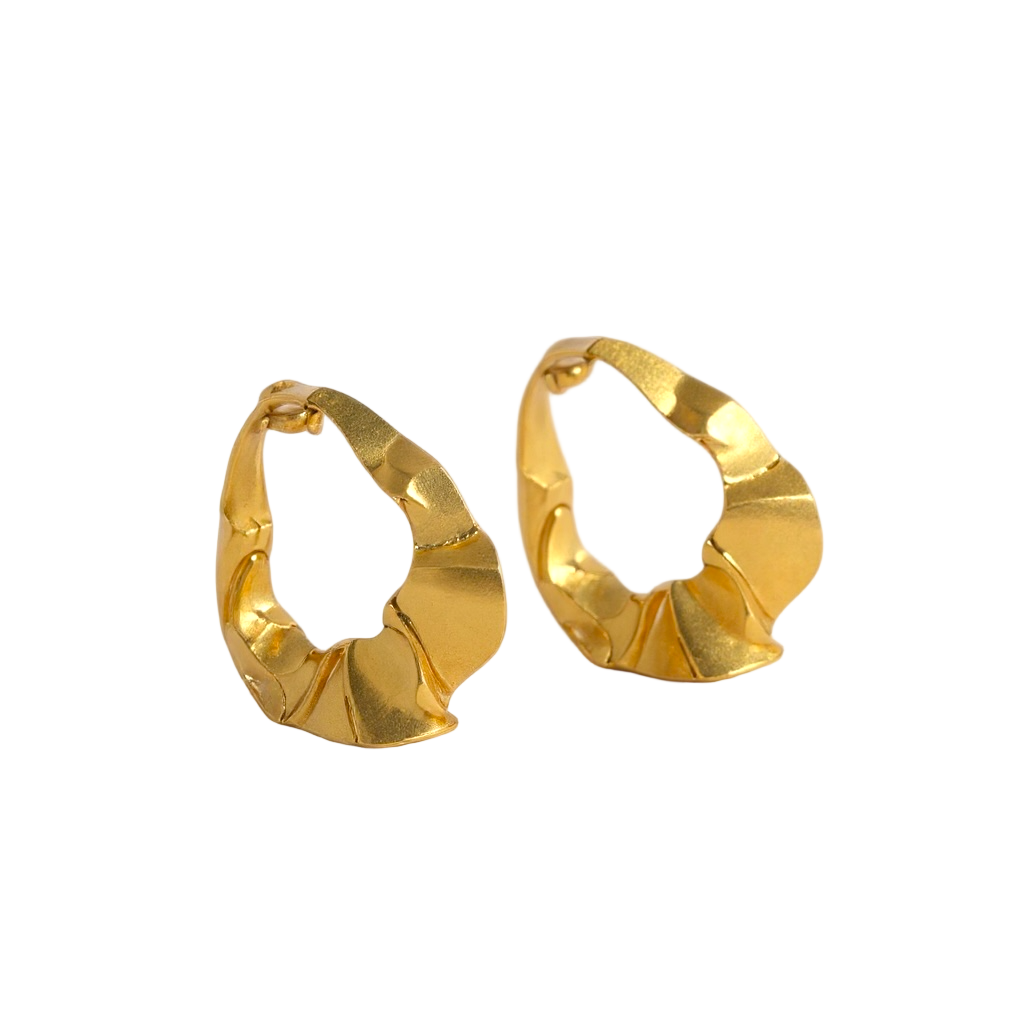 Pair of 18k gold-plated  stainless steel hoop earrings on a white background