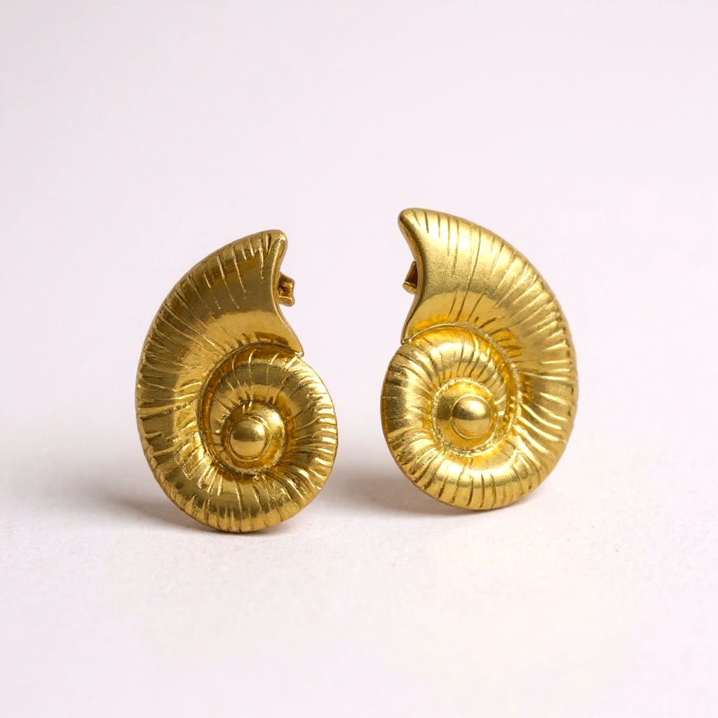 Aurelia Gold-Plated Spiral Shell Earrings – Non-Tarnish Lightweight Jewellery by GBL Accessories Liverpool UK.