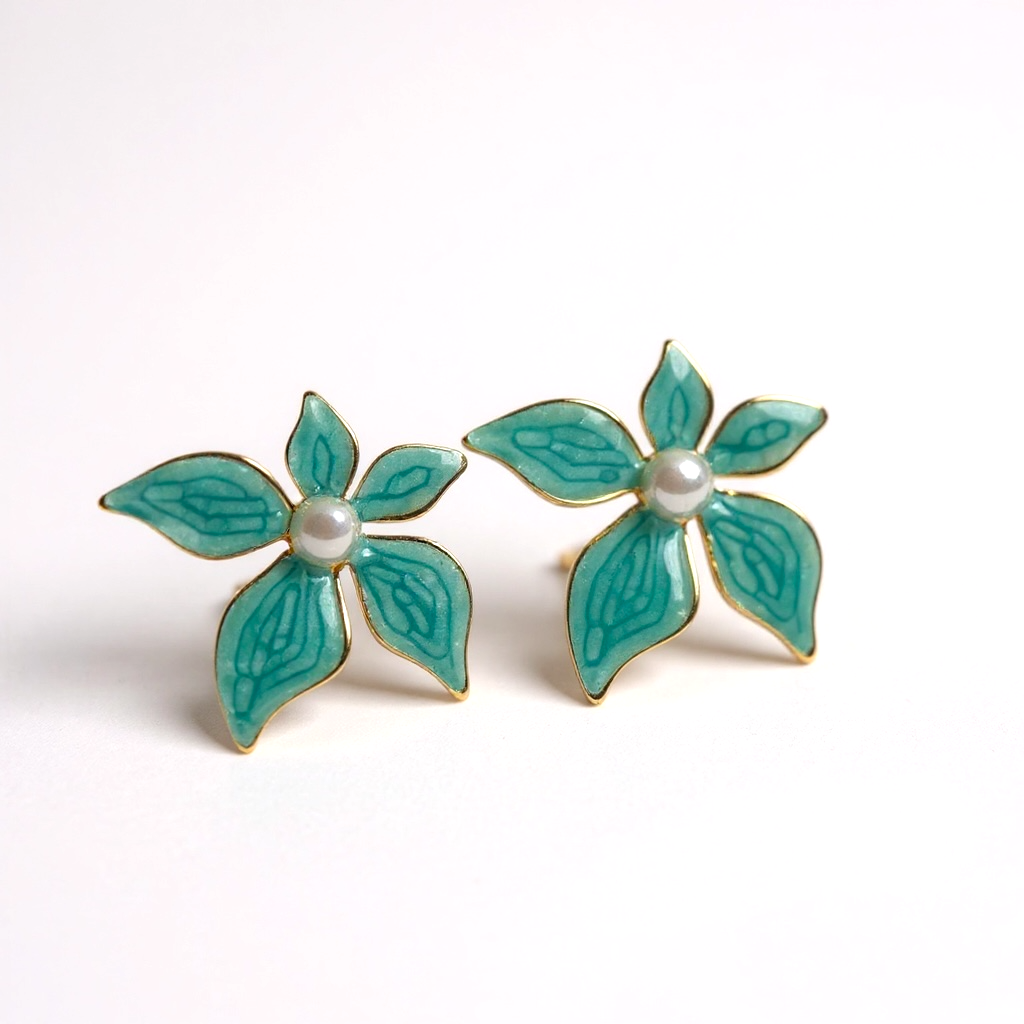 Thalassa Gold-Plated Floral Earrings – Turquoise Non-Tarnish Jewellery by GBL Accessories London.