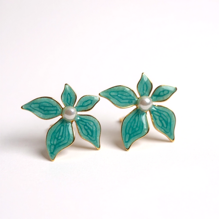Thalassa Gold-Plated Floral Earrings – Turquoise Non-Tarnish Jewellery by GBL Accessories London.