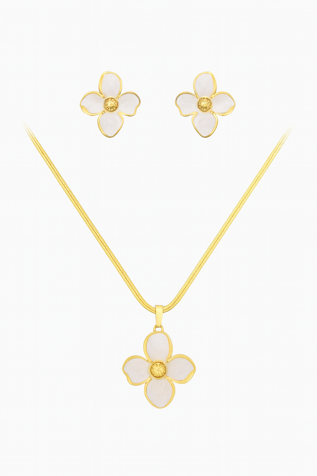 Flora 18k Gold-Plated Jewelry Set – Elegant Non-Tarnish Necklace & Earrings for Women