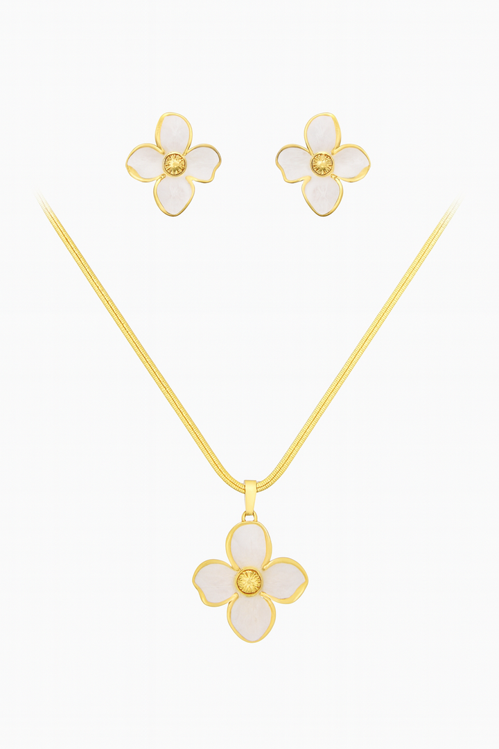 Flora 18k Gold-Plated Jewelry Set – Elegant Non-Tarnish Necklace & Earrings for Women