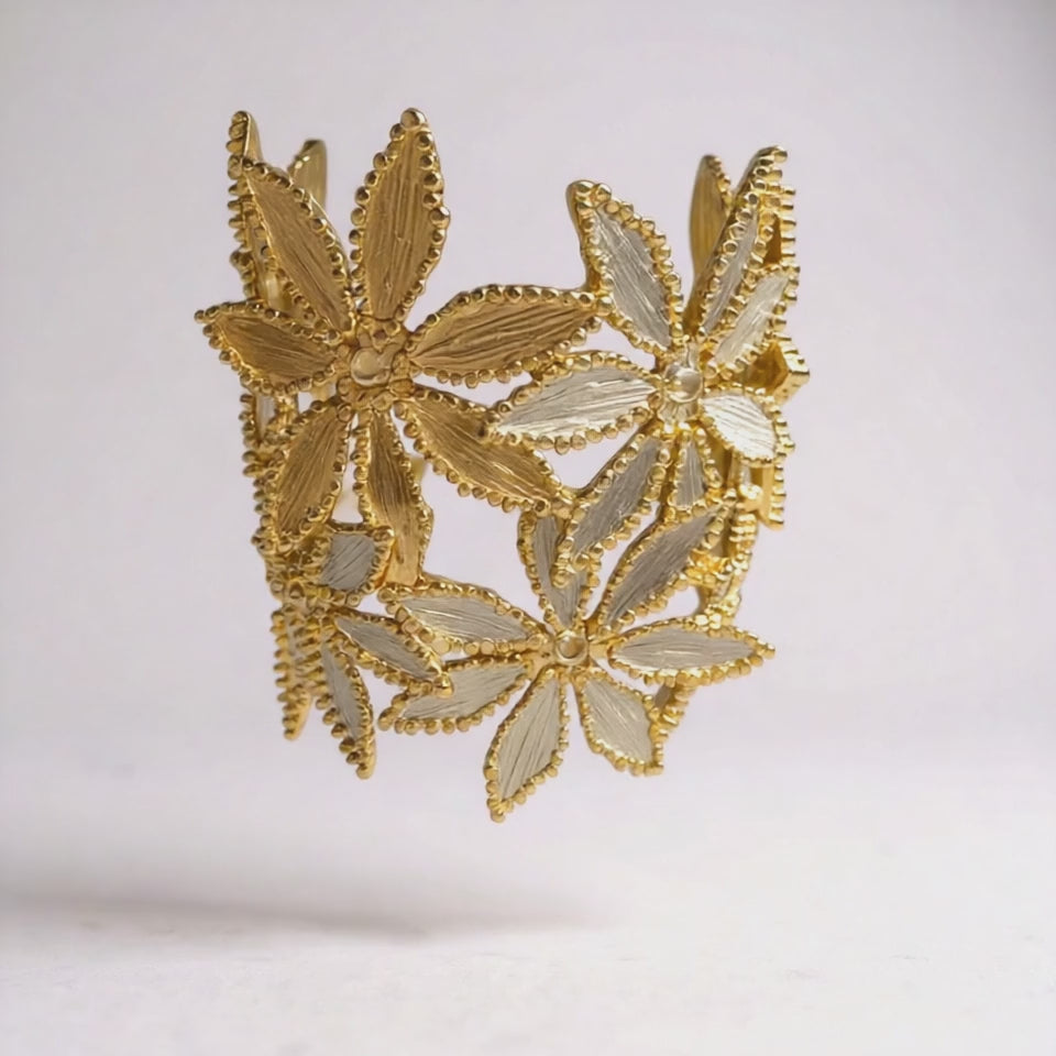 Pricy Floral Cuff Gold plated Bangle